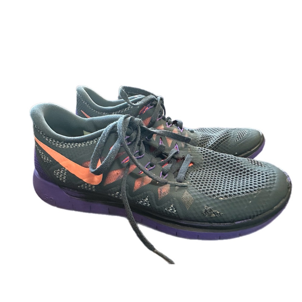 Nike Free 5.0 Running Shoes Womens 8.5 Grey Purple Orange 642199-004 Excellent